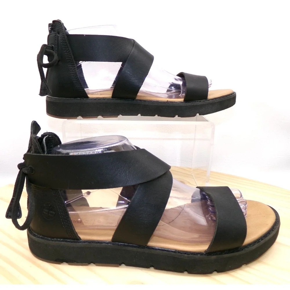 Timberland Leather Gladiator Style Sandals Womens Black Sz 9 Defender Repellent